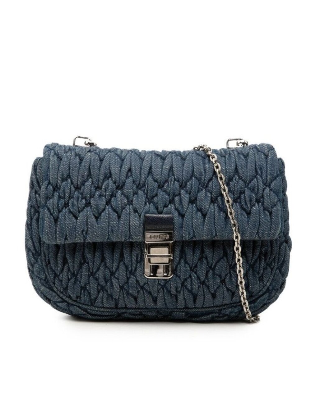 Miu Miu Blue Denim Leather Shoulder Bag